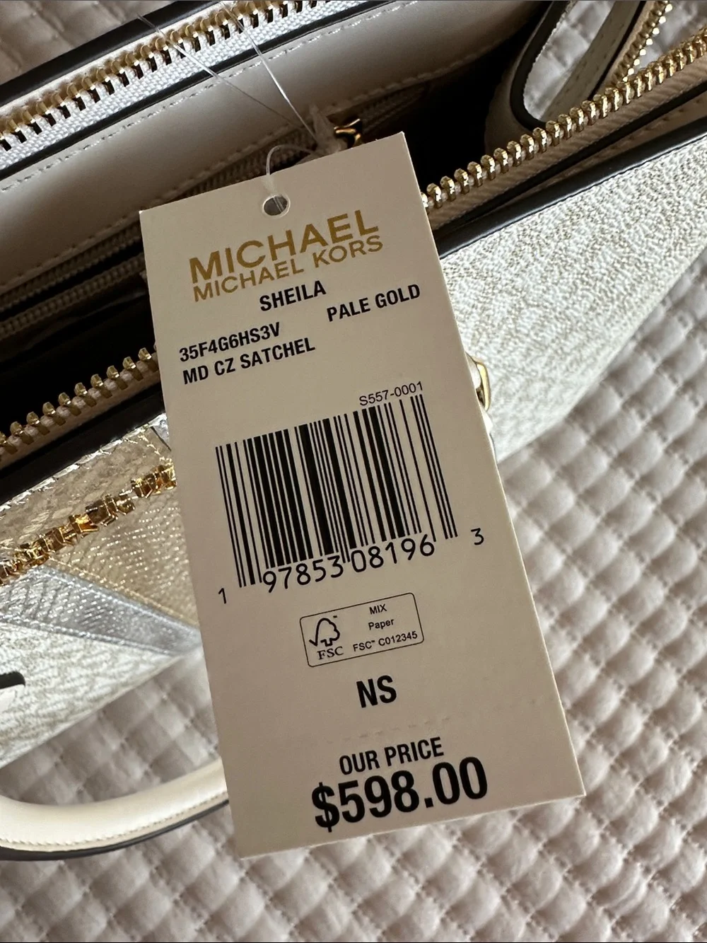 NWT Michael Kors Sheila Medium Signature Logo and Metallic Satchel
